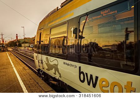 Boeblingen,germany - August 22,2019:train Station This Is A Modern Train Of The Local Line,which Tra