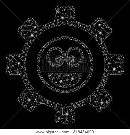 Bright Mesh Service Gear Laugth Smile With Glow Effect. Abstract Illuminated Model Of Service Gear L