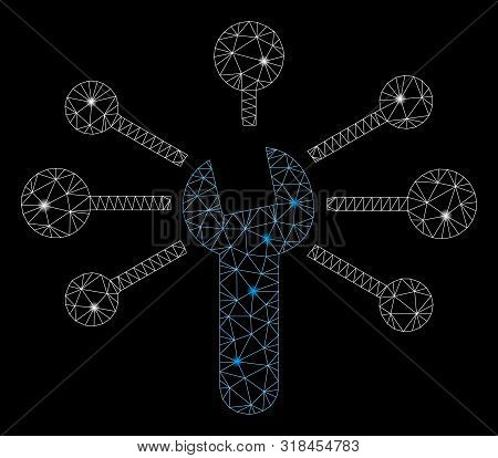 Glowing Mesh Service Relations With Glow Effect. Abstract Illuminated Model Of Service Relations Ico