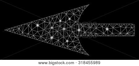 Flare Mesh Sharp Left Arrow With Sparkle Effect. Abstract Illuminated Model Of Sharp Left Arrow Icon