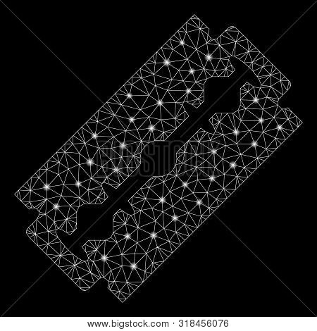 Glossy Mesh Shaving Razor Blade With Glitter Effect. Abstract Illuminated Model Of Shaving Razor Bla