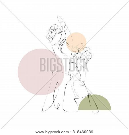 Continuous Single Non-painted One-line Intertwined Hands Of A Woman Drawn By Hand Picture Silhouette