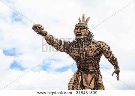 Turmeque, Colombia – August, 2019: Monument To Chaquen The God Of Sports And Fertility In The Religi
