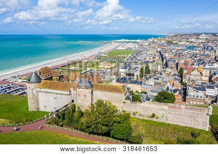 Aerial View Of Dieppe Town, The Fishing Port On The English Channel, At The Mouth Of Arques River. O