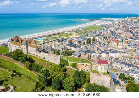 Aerial View Of Dieppe Town, The Fishing Port On The English Channel, At The Mouth Of Arques River. O