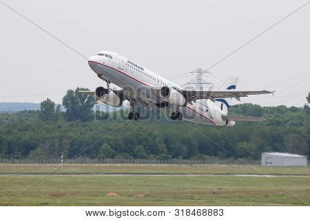 Airplane Takes Off From Dusseldorf Airport