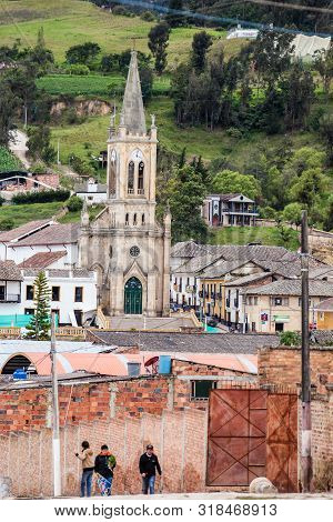 Turmeque, Colombia – August, 2019: View Of The Turmeque Town And The Church Of Our Lady Of Chiquinqu