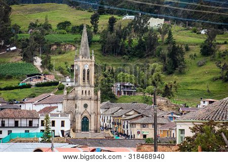 Turmeque, Colombia – August, 2019: View Of The Turmeque Town And The Church Of Our Lady Of Chiquinqu