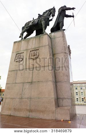 VILNIUS, LITHUANIA - JULY 30, 2019: Monument to Grand Duke Gediminas the Founder of Vilnius and Trakai, Artist Vytautas Kasuba, 1996