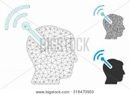Mesh Radio Neural Interface Model With Triangle Mosaic Icon. Wire Carcass Polygonal Mesh Of Radio Ne
