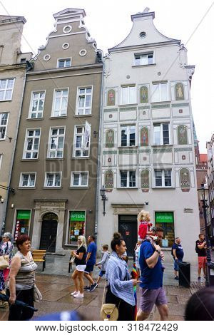 Gdansk, Poland - August 12, 2019: Architecture of the Old Town in Gdansk, Pomerania Province, Poland, Gdansk is the Historical Capital of Polish Pomerania with Medieval Old Town Architecture