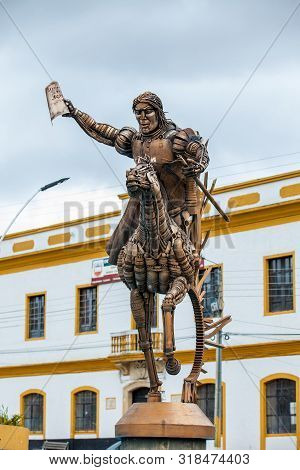 Turmeque, Colombia  August, 2019: Monument Honouring The Indigenous Muisca At The Central Square Of