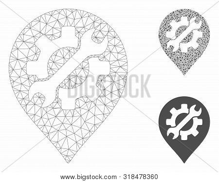 Mesh Service Tool Marker Model With Triangle Mosaic Icon. Wire Carcass Triangular Mesh Of Service To