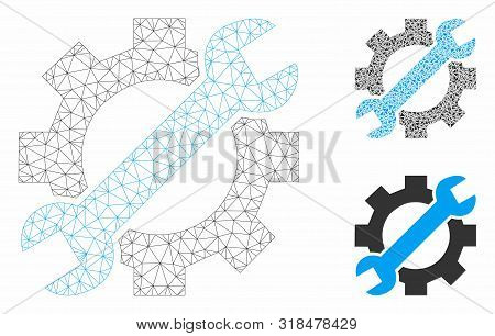 Mesh Service Tools Model With Triangle Mosaic Icon. Wire Carcass Triangular Mesh Of Service Tools. V