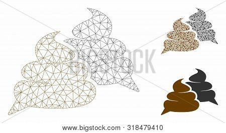 Mesh Shit Chat Model With Triangle Mosaic Icon. Wire Frame Triangular Mesh Of Shit Chat. Vector Mosa