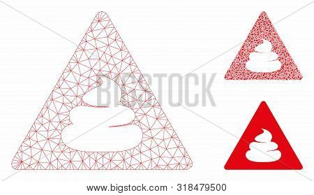 Mesh Shit Danger Model With Triangle Mosaic Icon. Wire Carcass Polygonal Network Of Shit Danger. Vec
