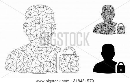 Mesh User Lock Model With Triangle Mosaic Icon. Wire Frame Triangular Mesh Of User Lock. Vector Mosa