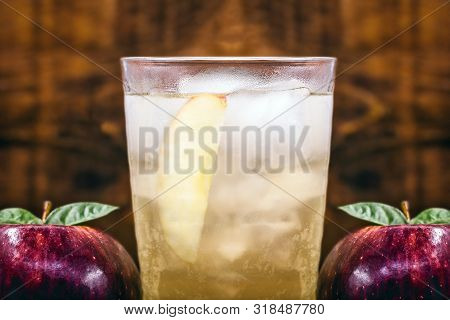 Apple Spritzer (apfelschorle) Pitcher, Glass Pitcher Of Homemade Spritzer Served With Crushed Ice An