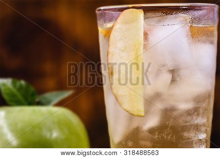 Homemade Green Apple Soda. Refreshing Drink, Apple Juice With Carbonated Water.
