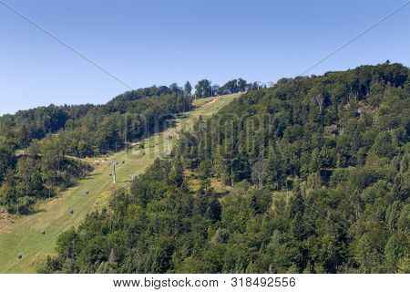 Gondola lift to Jaworzyna Krynica in Beskid Mountains in Poland near Krynica
