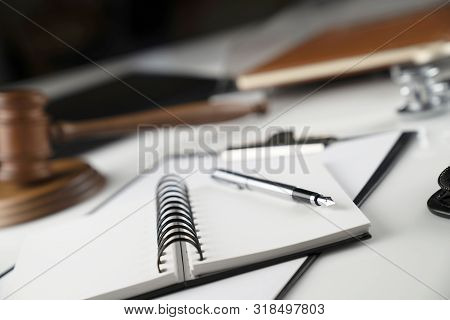 Medical Law Concept.  Gavel And Stethoscope On The Wihte Table.