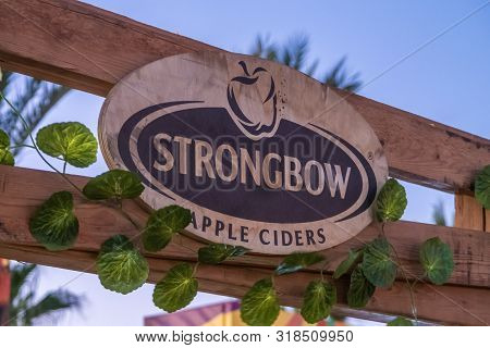 Nahariyya, Israel, August 22, 2019 : The Emblem Of The Company Strongbow, Producing Apple Sider At T