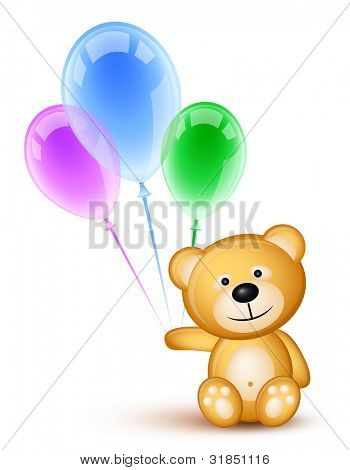 TEDDYBEAR holder farvede balloner over hvid