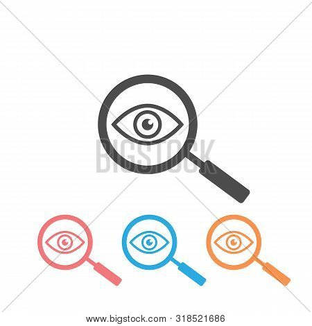Magnifier With Eye Outline Icon Set. Find Icon, Investigate Concept Symbol. Eye With Magnifying Glas