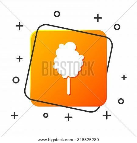 White Cotton Candy Icon Isolated On White Background. Orange Square Button. Vector Illustration