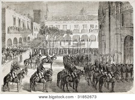 Fransk intervention i Mexiko: franska armén högtidlig entré i Puebla. Skapad av Godefroy-Durand, pu