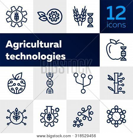Agricultural Technologies Line Icon Set. Set Of Line Icons On White Background. Biotechnology Concep