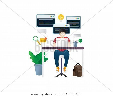 Programmer And Engineering Development Illustration. Software Programming, Web Agency, Professional 