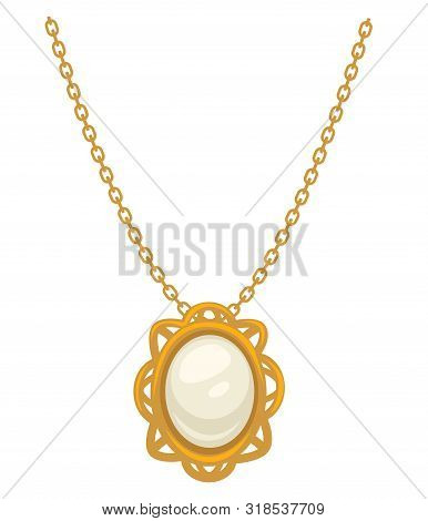 Pendant Or Necklace Of Gold With Pearl, 1910s Style, Isolated Jewelry