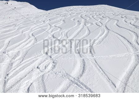 Off Piste Skiing In Mayrhofen, Austria. Ski Resort In Tyrol Region.