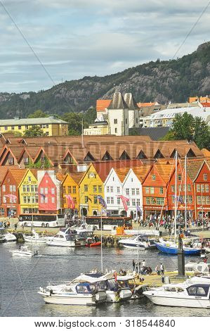 Bergen, Norway 07/17/2019 Aerial View Of The Bryggeri In Norwegian City Bergen