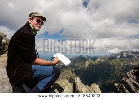 Tourist On Rysy Tatra Mountains