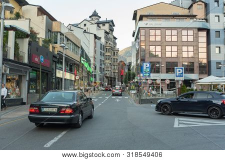 Andorra La Vella, Andorra : 2019 August 22 :  Andorra La Vella, Capital, Meritxell Main Comercial St