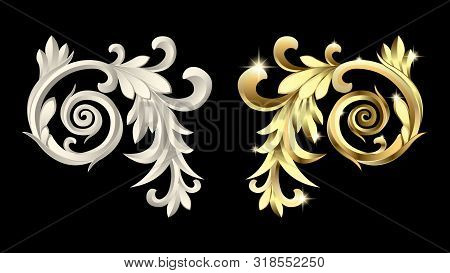 Gypsum And Gold Products, Stucco Weave, Pattern, Ornament On A Black Background. Realistic 3d Vector