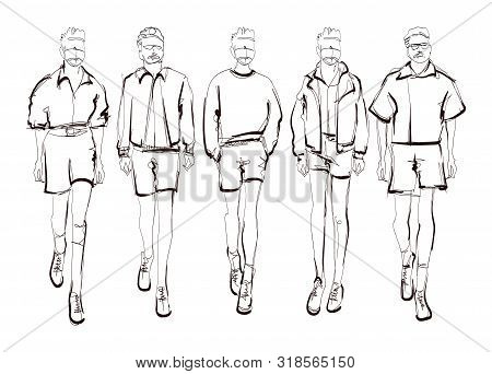 Stylish Handsome Mans In Fashion Clothes. Hand Drawn Beautiful Young Mens. Stylish Mens. Fashion Men