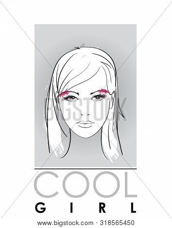 Beautiful Young Woman With Hairstyle And Expressive Look. Fashion Sketch. Fashion Girls Face. Hand-d