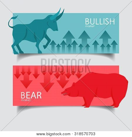 Bull And Bear Abstract Vector Illustration. Graphic Design Concept Of Stock Market Bullish And Beari