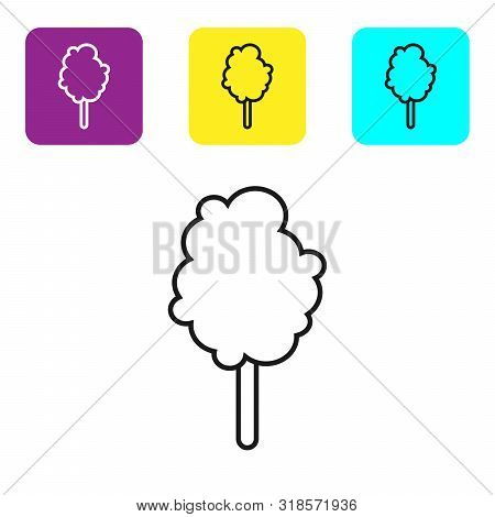 Black Line Cotton Candy Icon Isolated On White Background. Set Icons Colorful Square Buttons. Vector