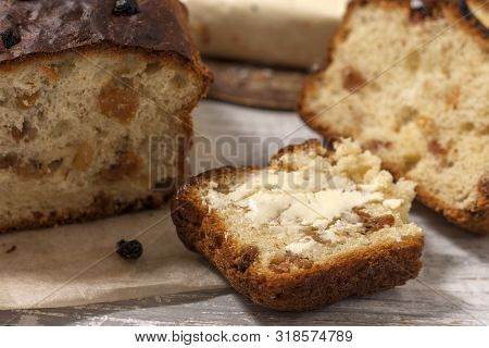 Barmbrack Or Bairin Breac Is A Traditional Irish Sweet Yeast Bread With Grapes And Raisins, Often Ea