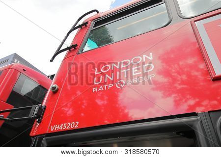 London England - June 3, 2019: London United Ratp Group Bus Company Sign London Uk