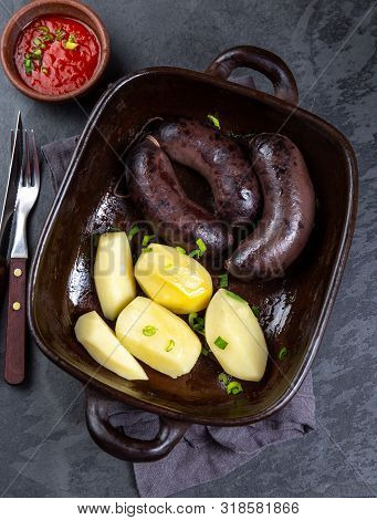 Spanish And Argentine Morcilla Blood Sausages With Potatoes And Chile Sauce