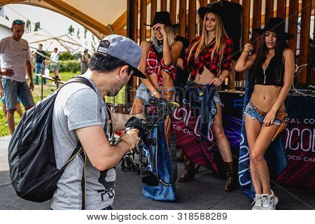 Moscow, Russia - July 27, 2019: Go Go Dance Outdoor. Young And Sexy Woman At Johncalliano Hookah Fes