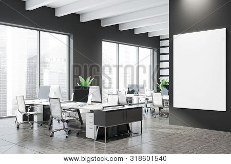 Grey Open Space Office Corner With Mock Up Poster