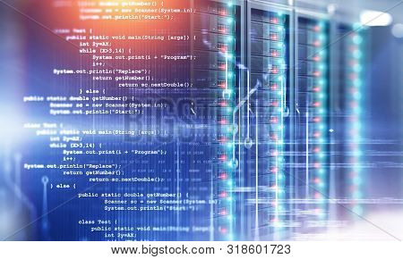 Lines Of Code Over Server Room Background