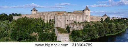 The Border Of The European Union With Russia. Medieval Fortresses In Narva And Ivangorod. Cultural H