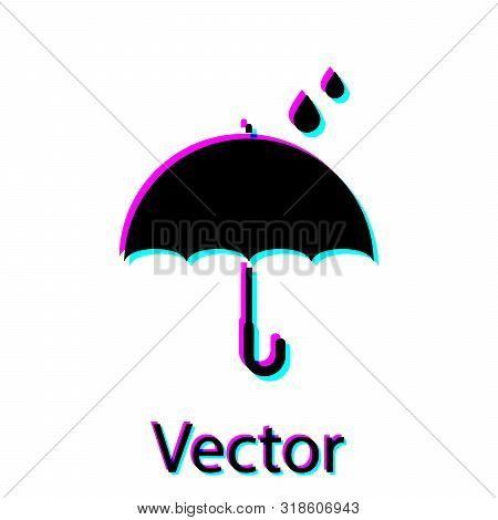 Black Umbrella And Rain Drops Icon Isolated On White Background. Waterproof Icon. Protection, Safety